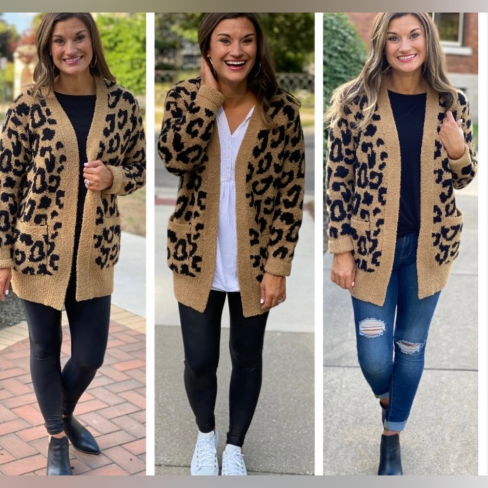 Barefoot Dreams Leopard Print Cardigan - Black and Tan